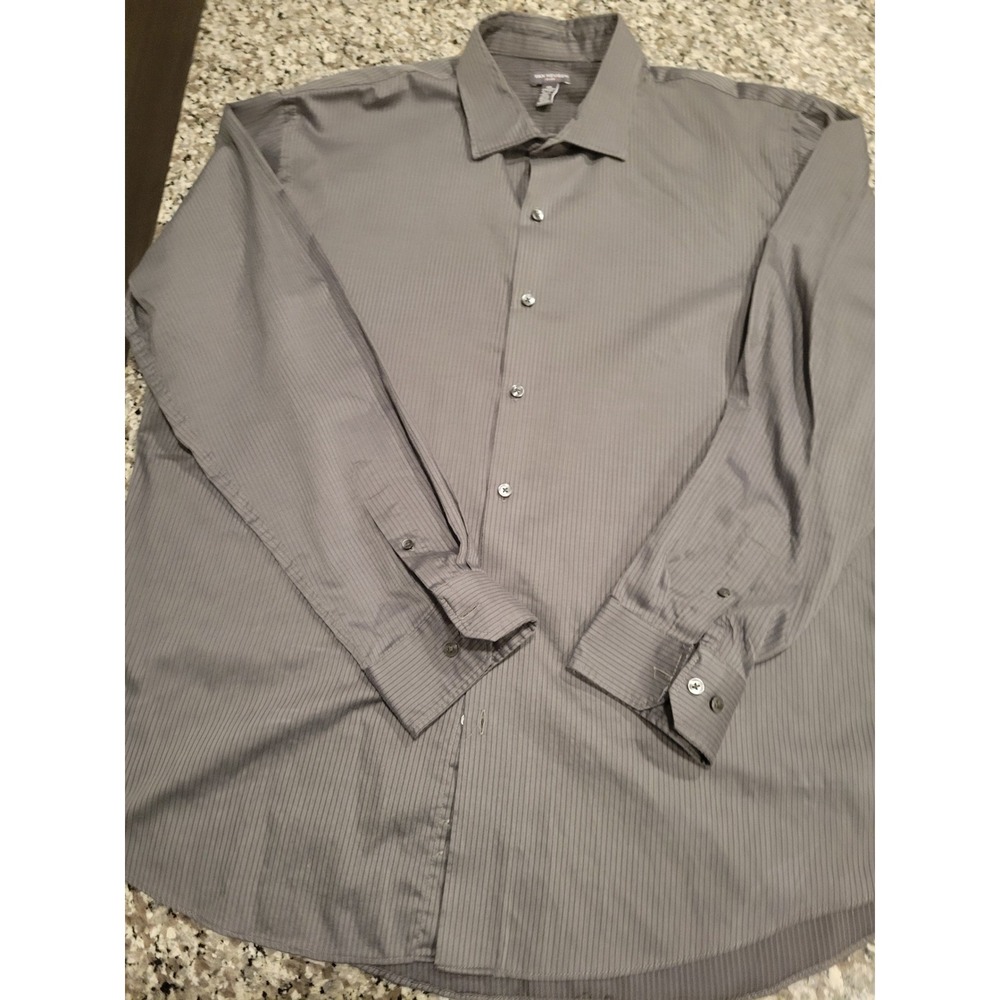 Van Heusen Flex Mens XXL Grey Pinstripe Long Sleeve Button Down Dress Shirt